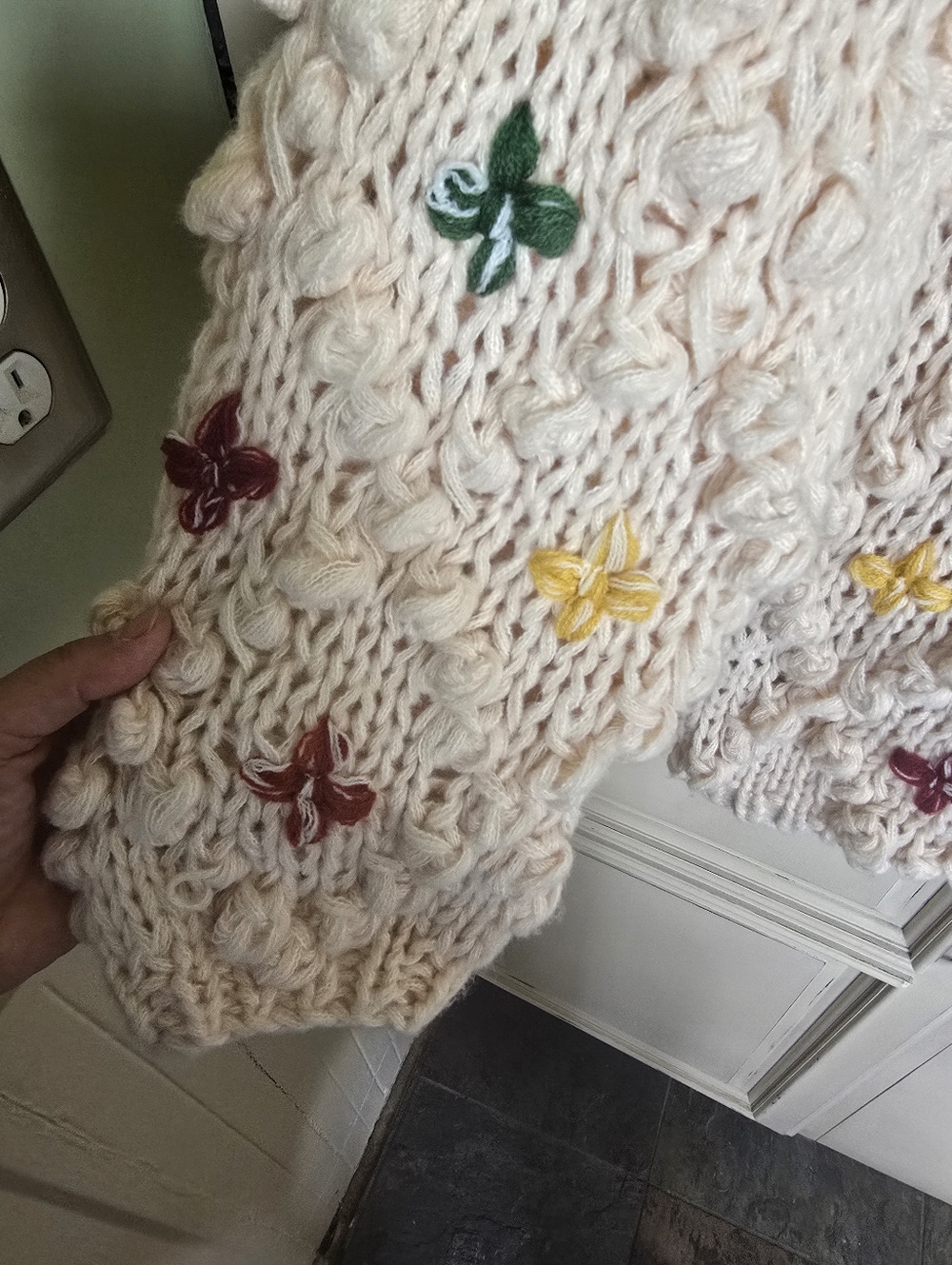 SAACHI Chunky Crochet Cardigan with Colorful Embroidery-One Size - Picture 6 of 9